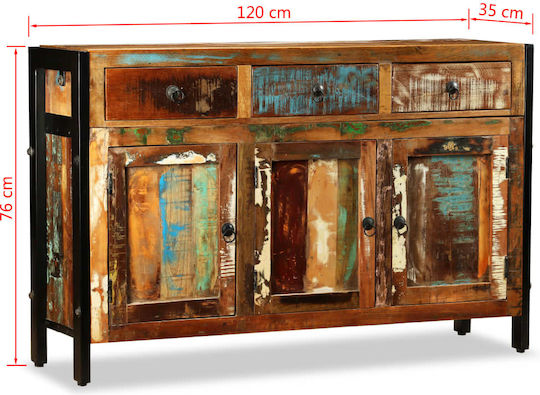 Wooden Buffet with Drawers Ανακυκλωμένο Ξύλο L120xW35xH76cm