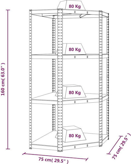 vidaXL Ecke Dexion Regal Verzinkt 75x75x160cm 152852