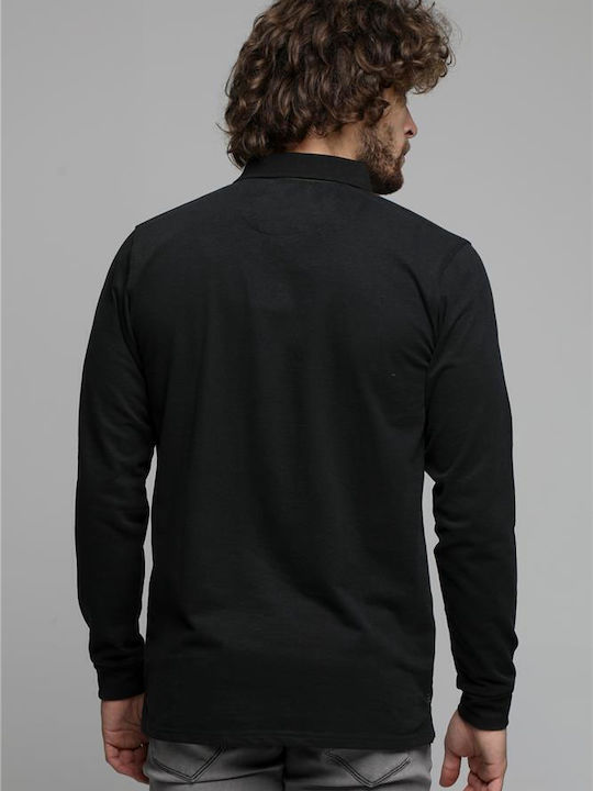 Double Men's Long Sleeve Blouse Polo Black