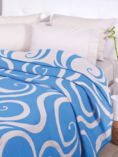 Palamaiki Curves Coverlet Double Beige / Blue 220x260cm Palamaiki Curves Coverlet Double Beige / Blue 220x260cm