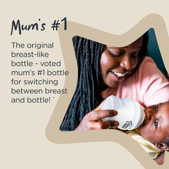 Tommee Tippee Set Plastic Baby Bottles Closer To Nature Anti-Colic with Silicone Teat for 0+ Months Transparent Pip the Panda 260ml 2 Pieces