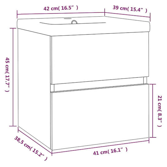 vidaXL Countertop with Sink L41xW38.5xH45cm Smoky Oak