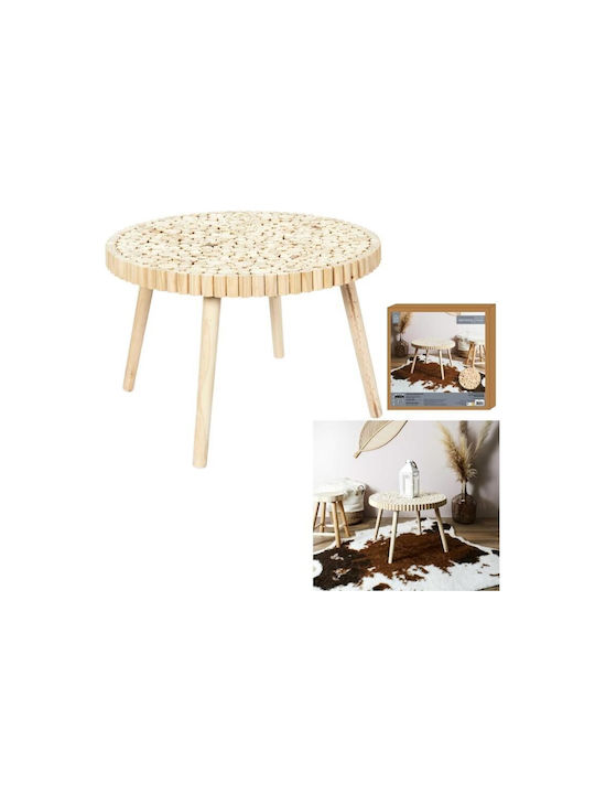 Round Central Coffee Table Made of Solid Wood Beige W60xL60xH40cm