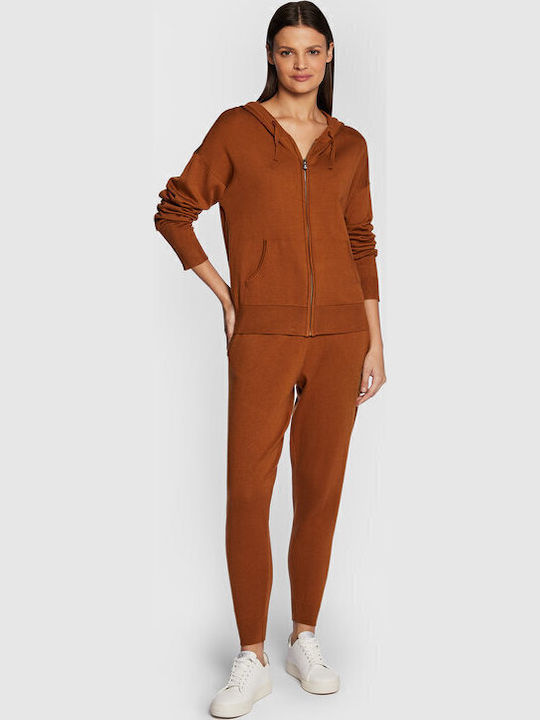 Women's Sweatshirt Jacket Hooded Brown