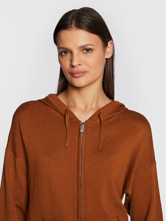 Women's Sweatshirt Jacket Hooded Brown