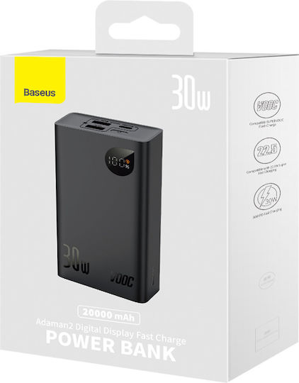 Baseus Adaman2 Power Bank 20000mAh 30W с 2 USB-A порта и USB-C порт Power Delivery / Бързо зареждане 3.0 Черен