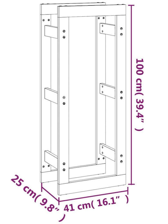vidaXL Metalic Raft Depozitare lemne 41x25x100cm Alb