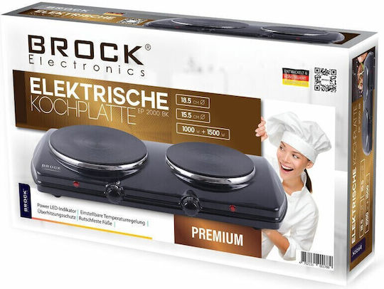 Brock EP 2000 BK Countertop Burner Emaille Double Schwarz