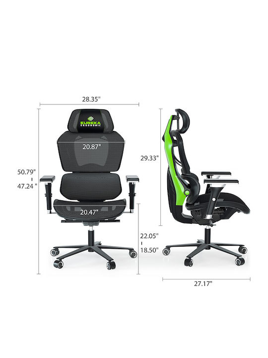 Eureka Ergonomic Typhon Artificial Leather Gaming Chair with Adjustable Arms Green