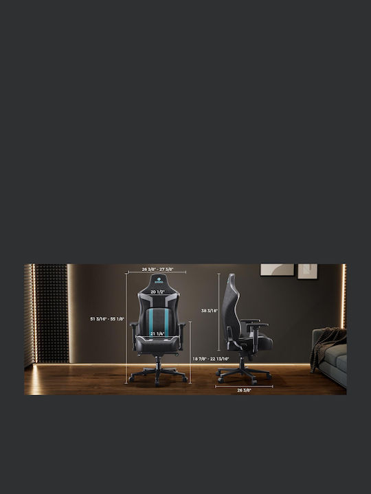 Eureka Ergonomic Python II GC-08 Υφασμάτινη Καρέκλα Gaming με Ρυθμιζόμενα Μπράτσα Μπλε