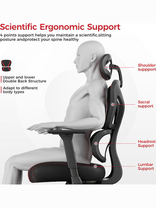 Eureka Ergonomic Norn Καρέκλα Gaming Δερματίνης με Ρυθμιζόμενα Μπράτσα Κόκκινη