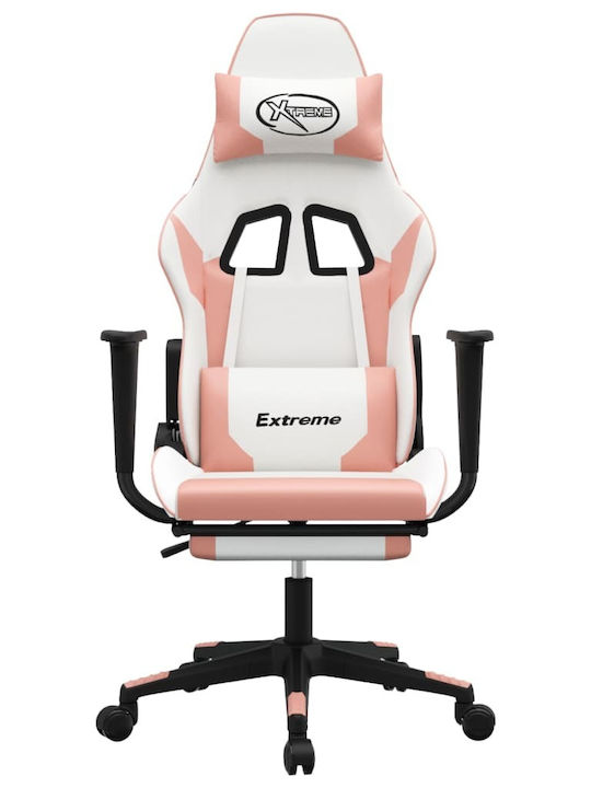 vidaXL 3143708 Καρέκλα Gaming Δερματίνης με Υποπόδιο Λευκό/Ροζ