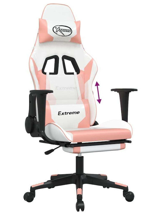 vidaXL 3143708 Καρέκλα Gaming Δερματίνης με Υποπόδιο Λευκό/Ροζ