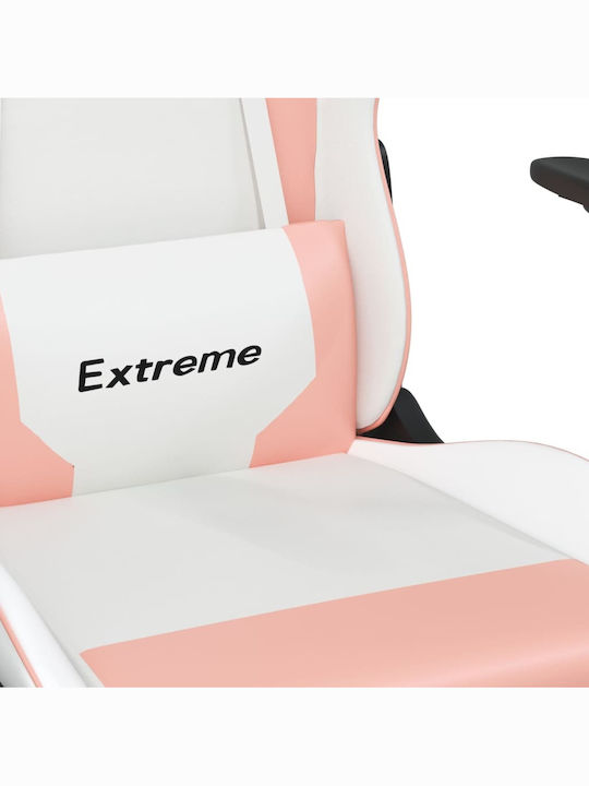 vidaXL 3143708 Καρέκλα Gaming Δερματίνης με Υποπόδιο Λευκό/Ροζ
