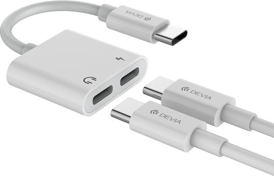 Devia EC609 Μετατροπέας USB-C male σε USB-C 2x female Λευκό 1τμχ