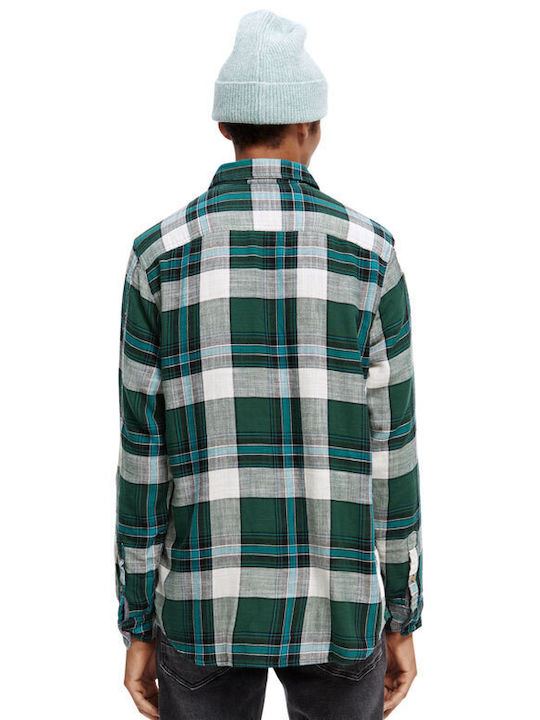 Scotch & Soda Men's Shirt Long Sleeve Checked Green