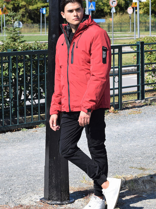 Men's Hooded Jacket, double-sided, (burgundy-black color) (code W108)