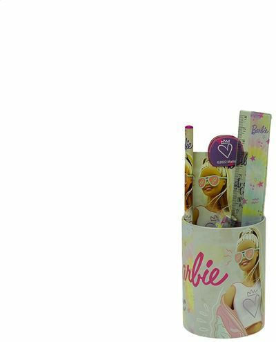 Gim Barbie Kids Stationery Set with Pencil, Sharpener, Eraser, Notepad, Ruler and Pencil Holder 6pcs