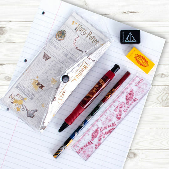 Blue Sky Studios Harry Potter Stationery Pouch with Pencil, Pen, Eraser, Sharpener, and Ruler Kids Stationery Set with Sharpener, Eraser, Pen and Ruler