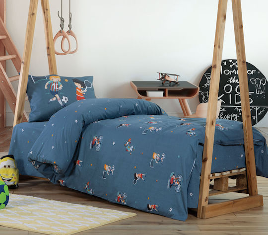 Nef-Nef Homeware Sports Fan Σετ Παιδική Παπλωματοθήκη Μονή με Μαξιλαροθήκη Βαμβακερή Μπλε 160x240εκ.