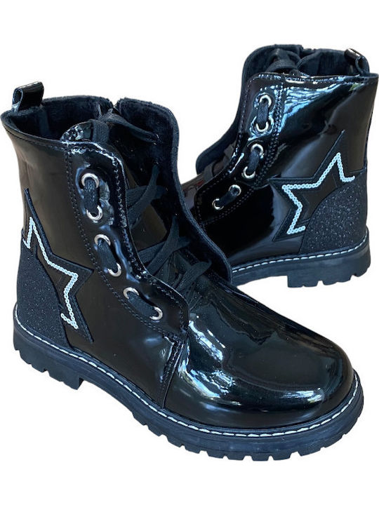 Kids Boots from Patent Leather with Zipper Black