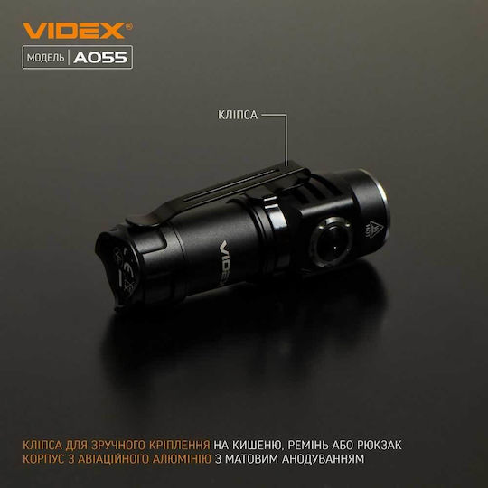 Videx Επαναφορτιζόμενος Φακός LED IP68 με Μέγιστη Φωτεινότητα 600lm VLF-A055