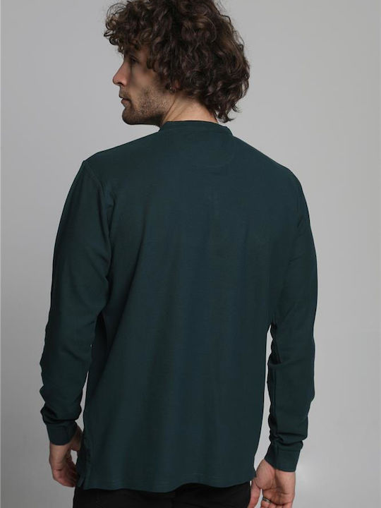 Double Ανδρική Μπλούζα Polo Μακρυμάνικη Dark Green