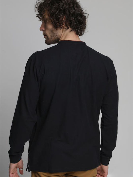 Double Men's Long Sleeve Blouse Navy Blue