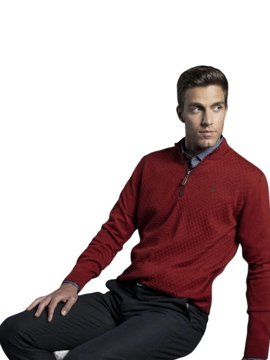 Makis Tselios Fashion Men's Long Sleeve Sweater with Zipper Red