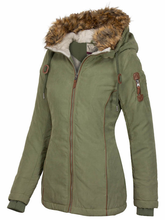 SUBLEVEL JACKET WITH ZIPPER AND BUTTON CLOSURE WITH COTTON KHAKI FUR WITH LINING INSIDE