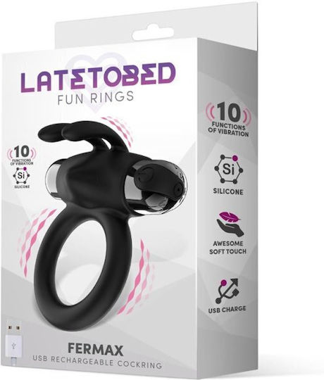 LateToBed Fermax Δονούμενο Δαχτυλίδι Πέους Σιλικόνης Μαύρο LT-691