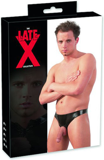 LateX Male Shiny Briefs with Opening Черен