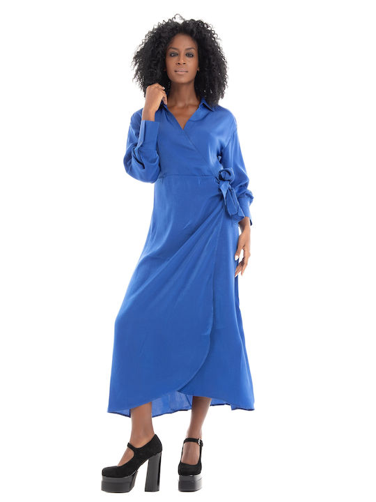 Only Midi Evening Dress Satin Wrap Blue