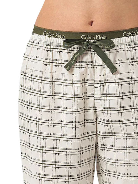 Calvin Klein Χειμερινό Γυναικείο Σετ Πιτζάμας Βαμβακερό Χακί