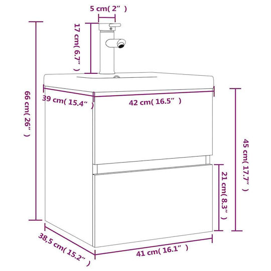 vidaXL Countertop with Sink L41xW38.5xH45cm Grey Sonoma