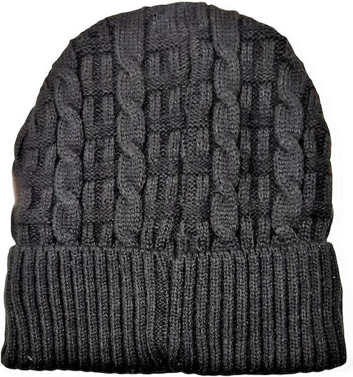 Beanie Ανδρικός Σκούφος με Πλεξούδες σε Μαύρο χρώμα