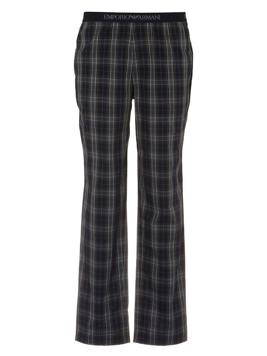 Emporio Armani Men's Winter Cotton Checked Pajama Pants Navy Blue