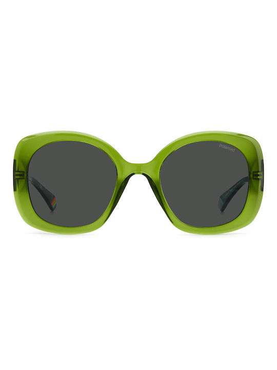 Polaroid Women's Sunglasses with Green Plastic Frame and Gray Polarized Lens PLD6190/S 1ED/M9