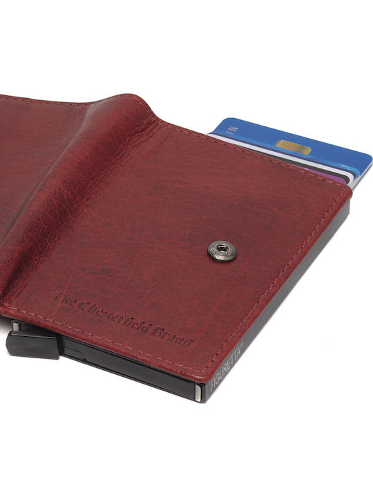 Кожен Мъжки Портфейл За Карти С RFID И Със Слайд Механизъм Бордо