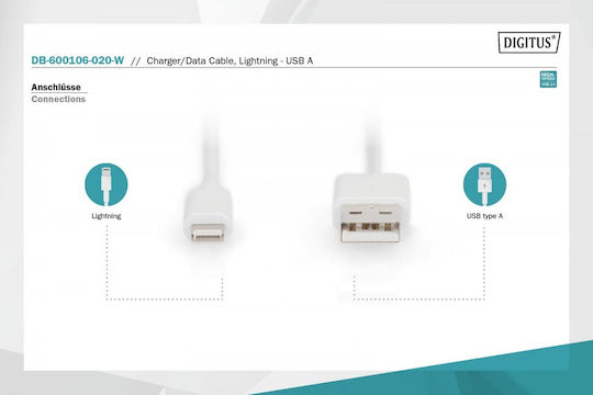 Digitus USB-A zu Lightning Kabel Weiß 2m (DB-600106-020-W)