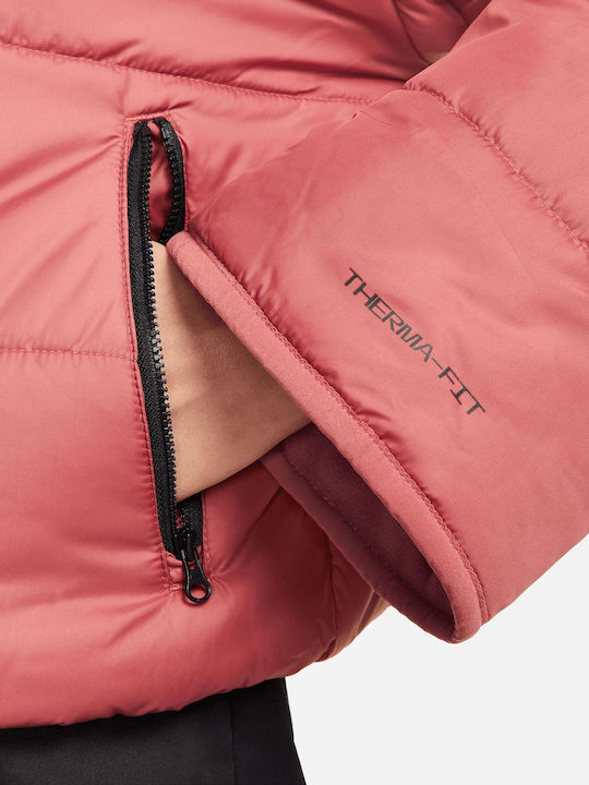 Sportswear Women's Short Puffer Jacket Double Sided Waterproof for Winter Red