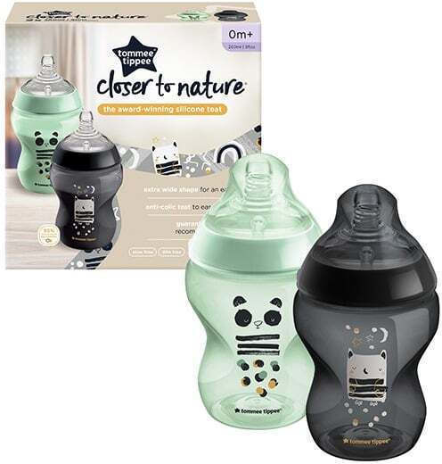 Tommee Tippee Σετ Πλαστικά Μπιμπερό Closer to Nature Κατά των Κολικών με Θηλή Σιλικόνης για 0+ μηνών Μαύρο Panda & Owl - Μαύρο - Πράσινο 260ml 2τμχ