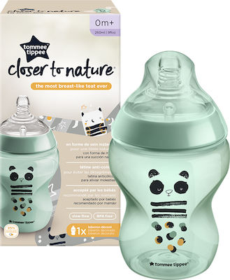 Tommee Tippee Plastic Bottle Closer to Nature Anti-Colic with Silicone Nipple for 0+, 0+ m, months Green Panda 260ml 1pcs