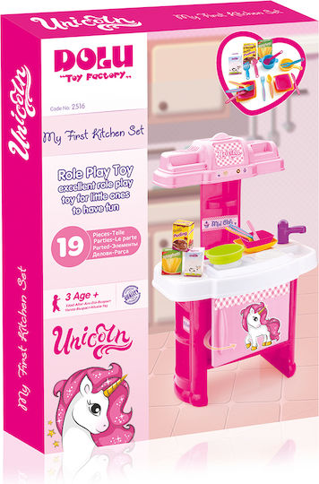 Dolu Large Super Pink Unicorn Kids Kitchen for 3+ Years 19 Pieces