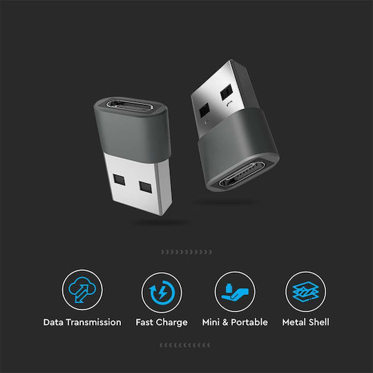 V-TAC Μετατροπέας USB-A male σε USB-C female Γκρι 1τμχ 7745