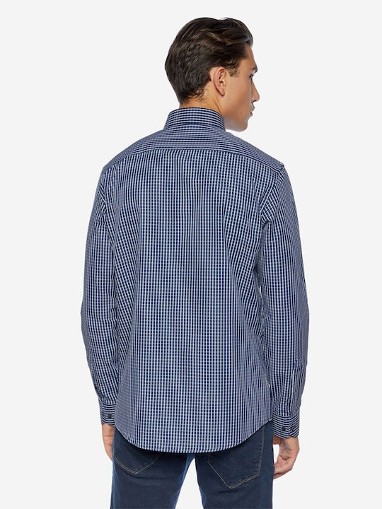 Sogo Men's Shirt Long Sleeve Checked Marine