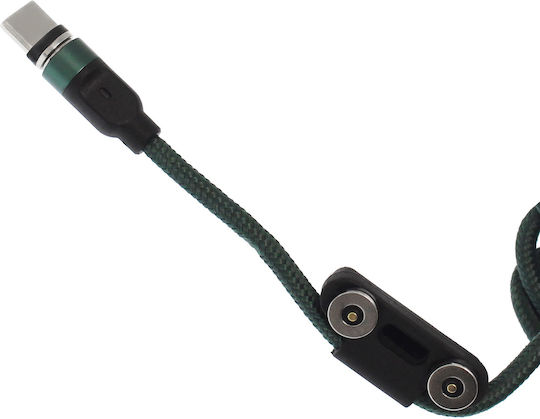 KLGO S-690 Плетена / Магнитен USB към Lightning / Type-C / micro USB Кабел Зелен 1м