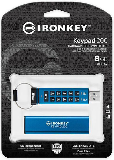 Kingston IronKey Keypad 8GB USB 3.2 Stick Μπλε