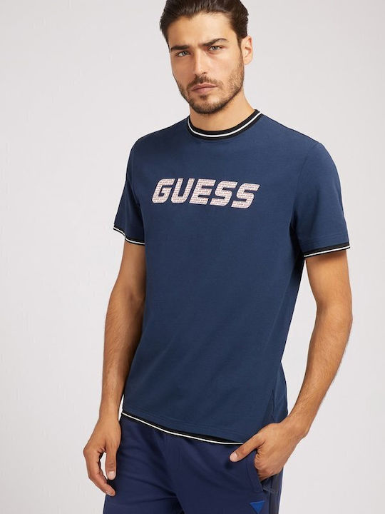 Guess Αθλητικό Ανδρικό T-shirt Navy Μπλε με Λογότυπο