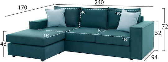 Monaco Ecke Sofa mit Umkehrbarer Winkel Petrol Blau 240x170x86cm